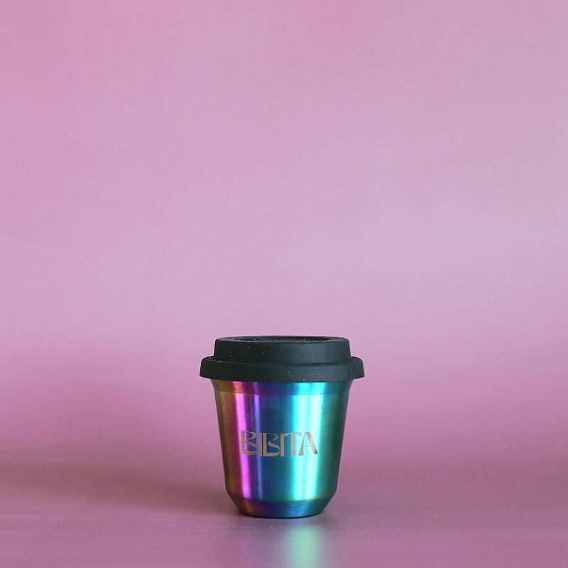 BIBITA | Small Double Wall Stainless Steel Reusable Cup | Standard Lid (Black) | Rainbow