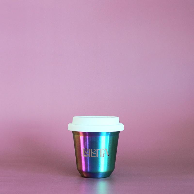BIBITA | Small Double Wall Stainless Steel Reusable Cup | Standard Lid (White) | Rainbow