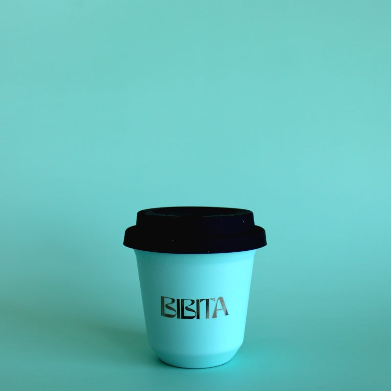 BIBITA | Medium Double Wall Stainless Steel Reusable Cup | Aqua Blue | Standard Lid (Black)