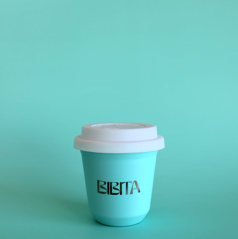 BIBITA | Medium Double Wall Stainless Steel Reusable Cup | Aqua Blue | Standard Lid (White)