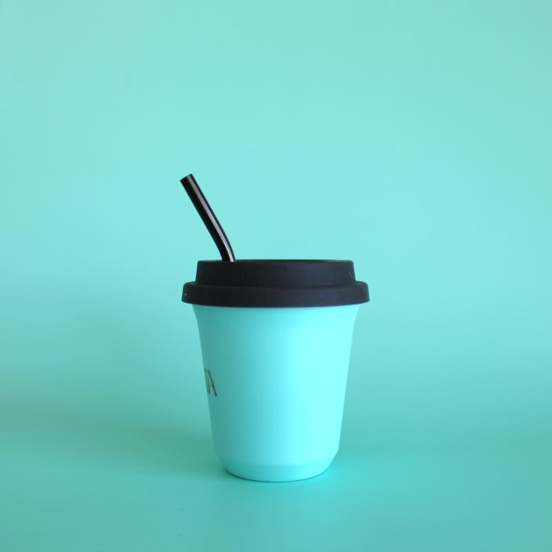 BIBITA | Medium Double Wall Stainless Steel Reusable Cup | Aqua Blue | Straw Lid & Straws