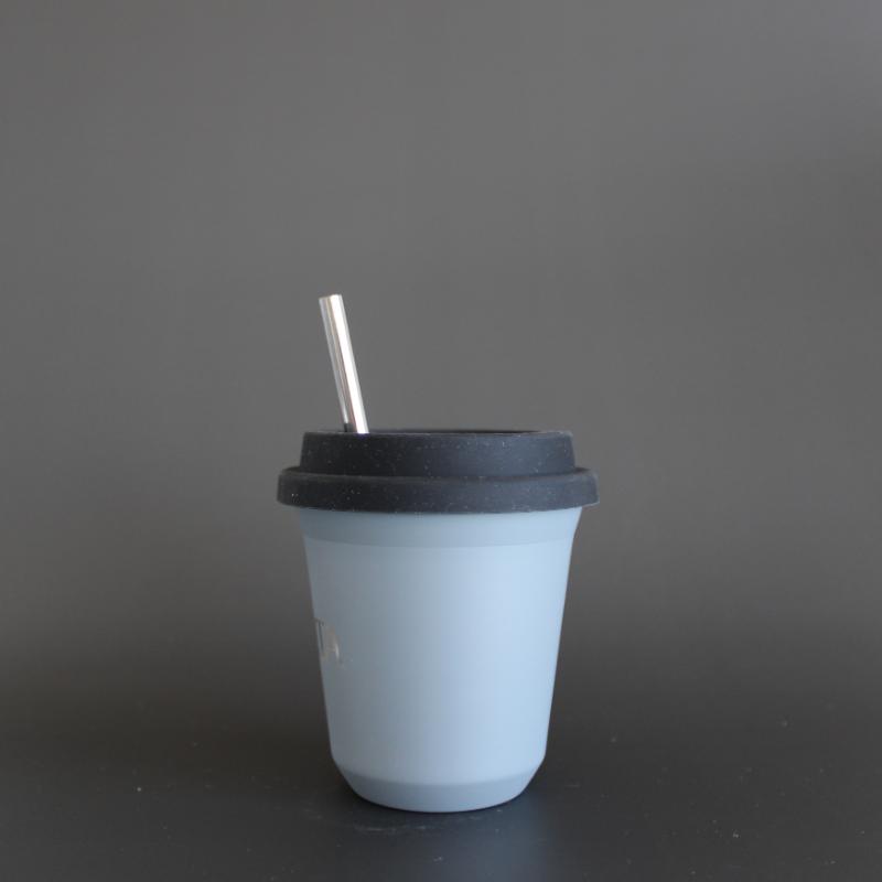 BIBITA | Medium Double Wall Reusable Stainless Steel Cup | Cloud Grey | Straw Lid (Black) & Straws