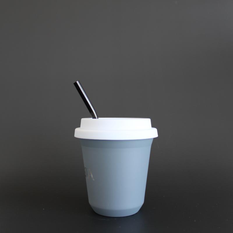 BIBITA | Medium Double Wall Reusable Stainless Steel Cup | Cloud Grey | Straw Lid (White) & Straws