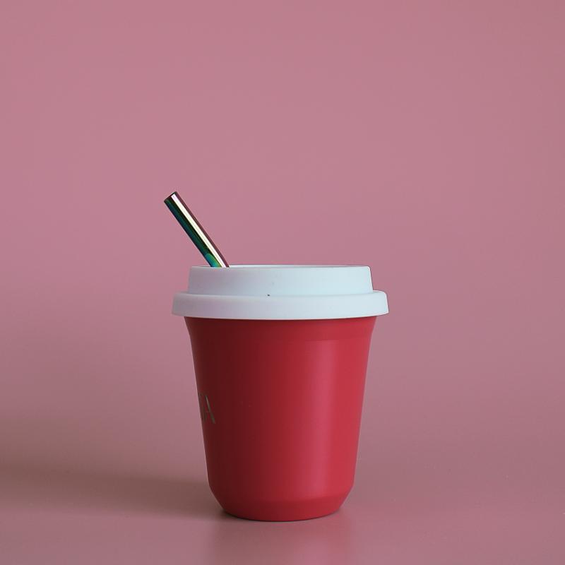 BIBITA | Medium Double Wall Stainless Steel Reusable Cup | Watermelon Pink | Straw Lid (White) & Straws