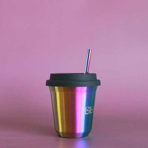 BIBITA | Medium Double Wall Stainless Steel Reusable Cup | Rainbow | Straw Lid (Black) & Straws