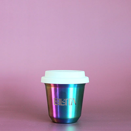 BIBITA | Medium Double Wall Stainless Steel Reusable Cup | Rainbow | Standard Lid (White)