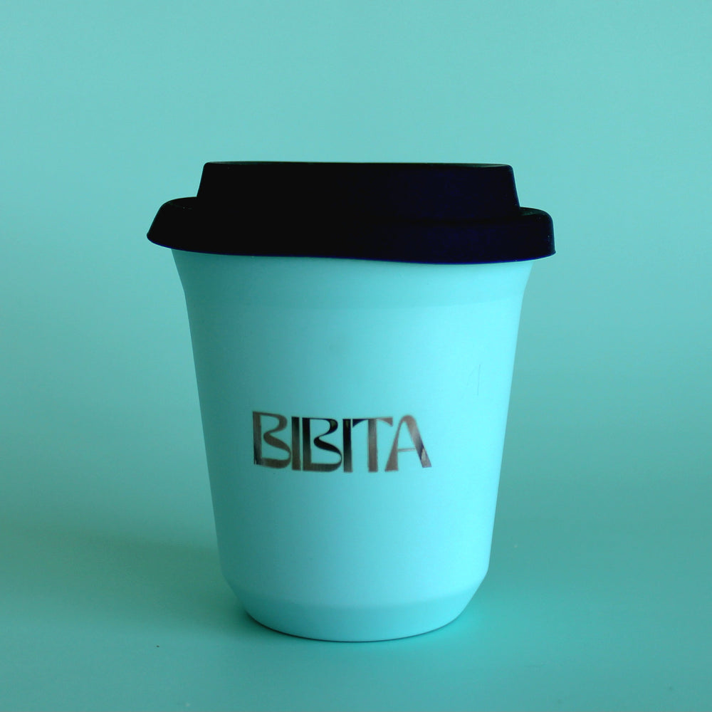 BIBITA | Large Double Wall Stainless Steel Reusable Cup | Aqua Blue | Standard Lid (Black)