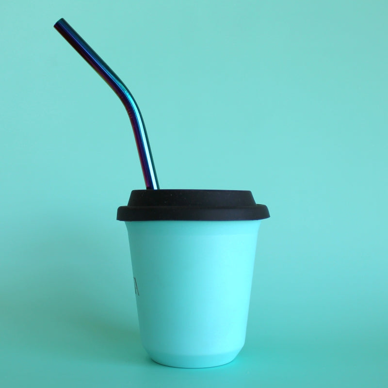 BIBITA | Large Double Wall Stainless Steel Reusable Cup | Aqua Blue | Straw Lid (Black) & Straws