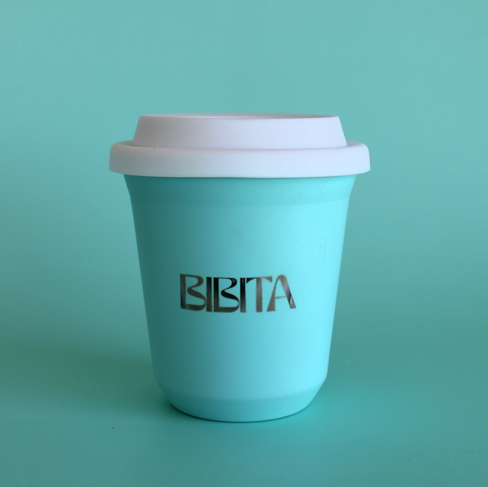 BIBITA | Large Double Wall Stainless Steel Reusable Cup | Aqua Blue | Standard Lid (White)