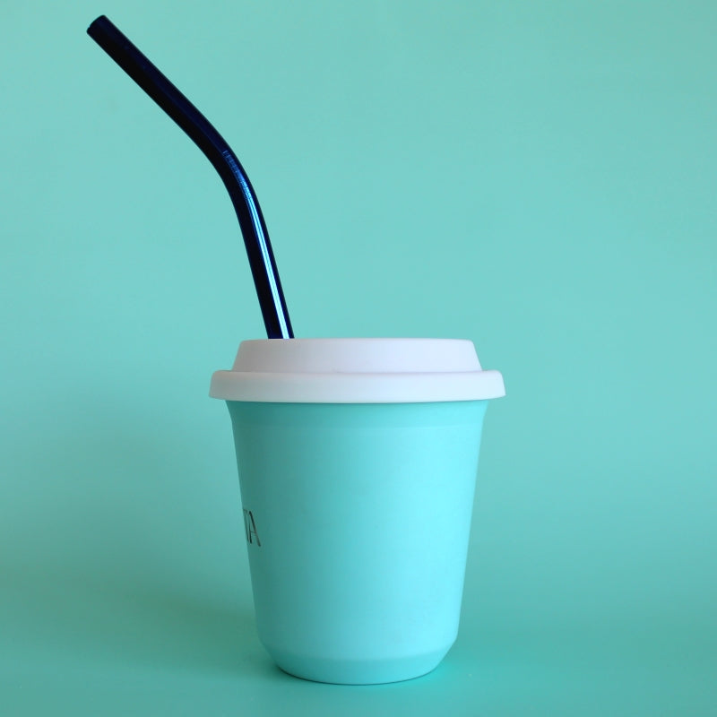 BIBITA | Large Double Wall Stainless Steel Reusable Cup | Aqua Blue | Straw Lid (White) & Straws