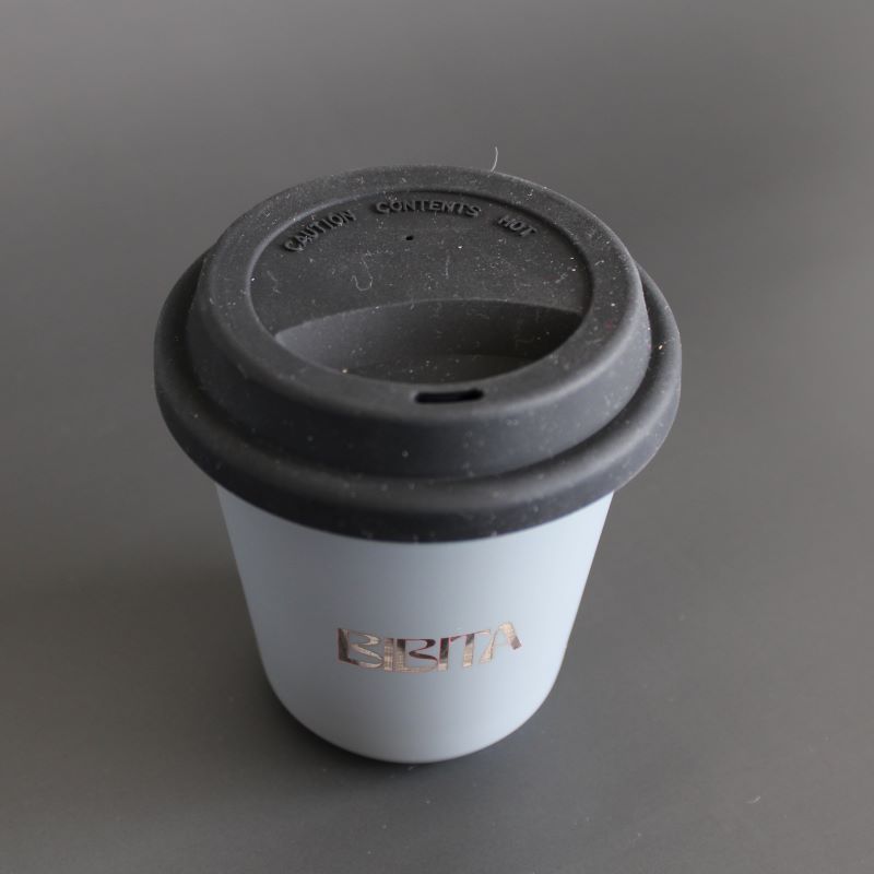 BIBITA | Large Double Wall Reusable Stainless Steel Cup | Standard Lid (Black) Cloud Grey