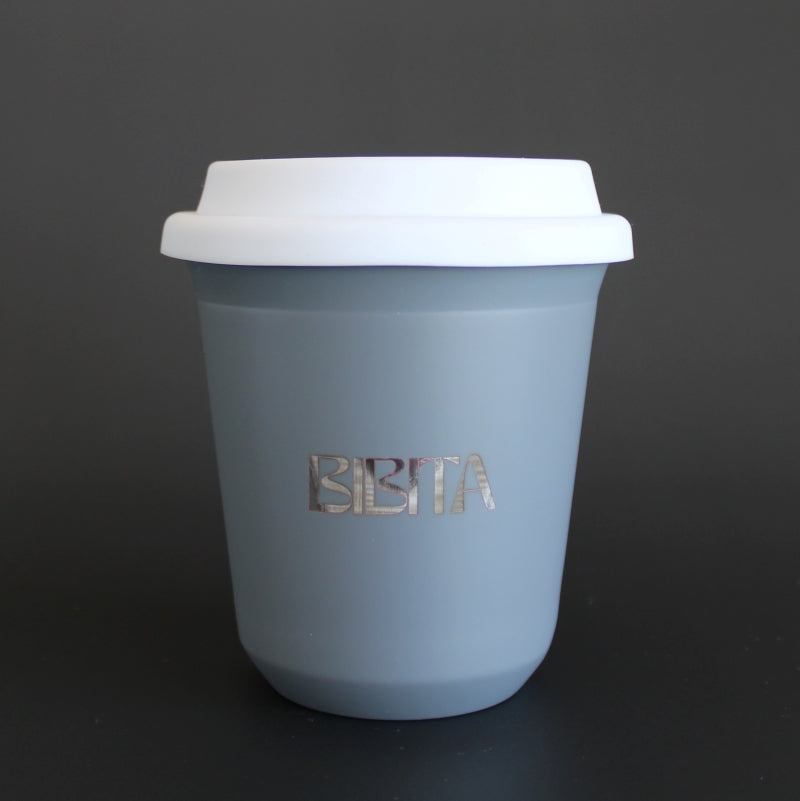 BIBITA | Large Double Wall Reusable Stainless Steel Cup | Standard Lid (White) Cloud Grey