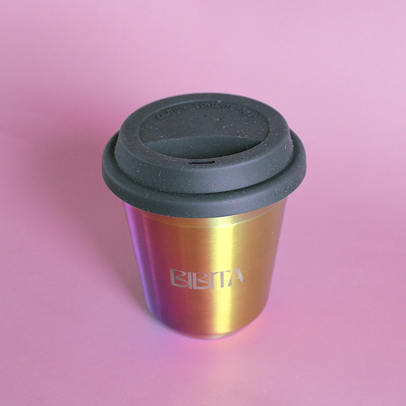 BIBITA | Large Double Wall Stainless Steel Reusable Cup with Standard Lid (Black) | Rainbow