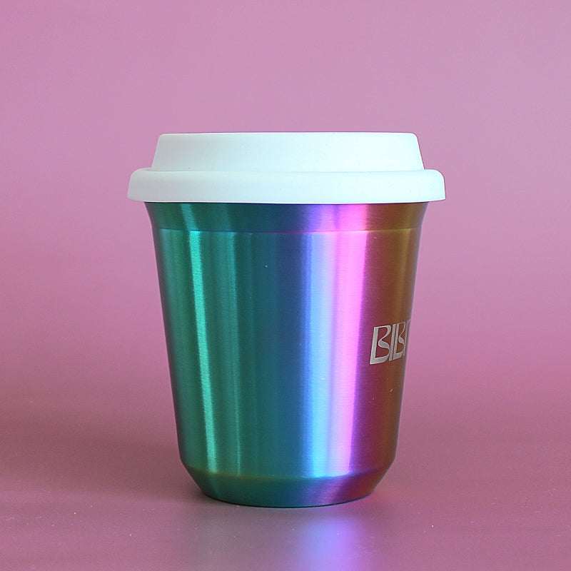 BIBITA | Large Double Wall Stainless Steel Reusable Cup with Standard Lid (White) | Rainbow