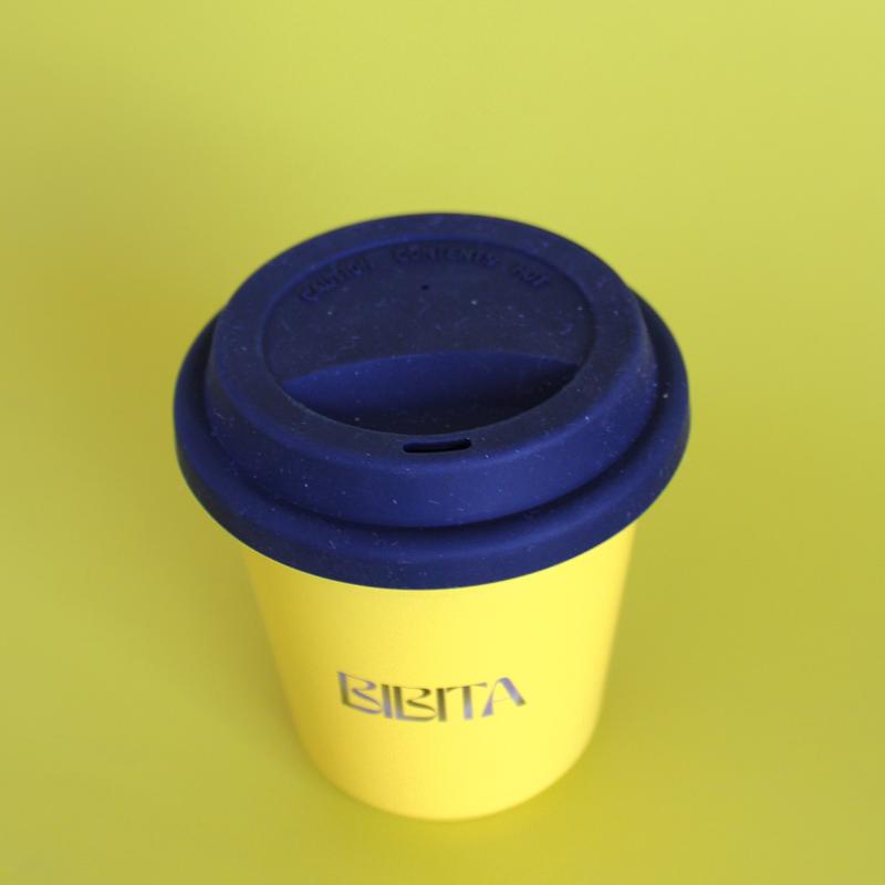 BIBITA | Large Double Wall Stainless Steel Reusable Cup | Sunshine Yellow | Standard Lid (Black)