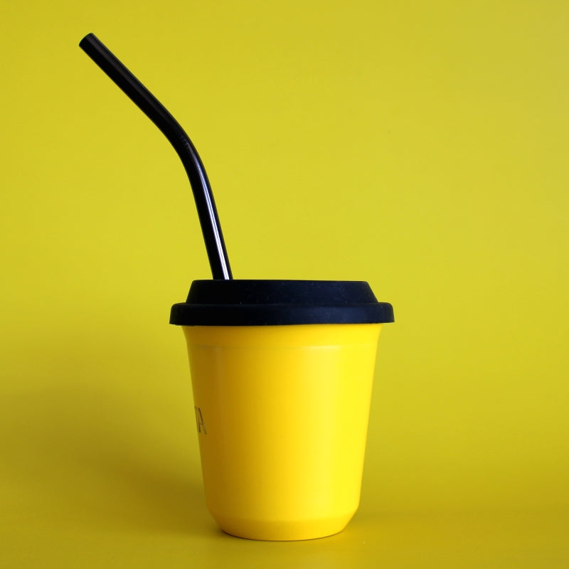 BIBITA | Large Double Wall Stainless Steel Reusable Cup | Sunshine Yellow | Straw Lid (Black) & Straws