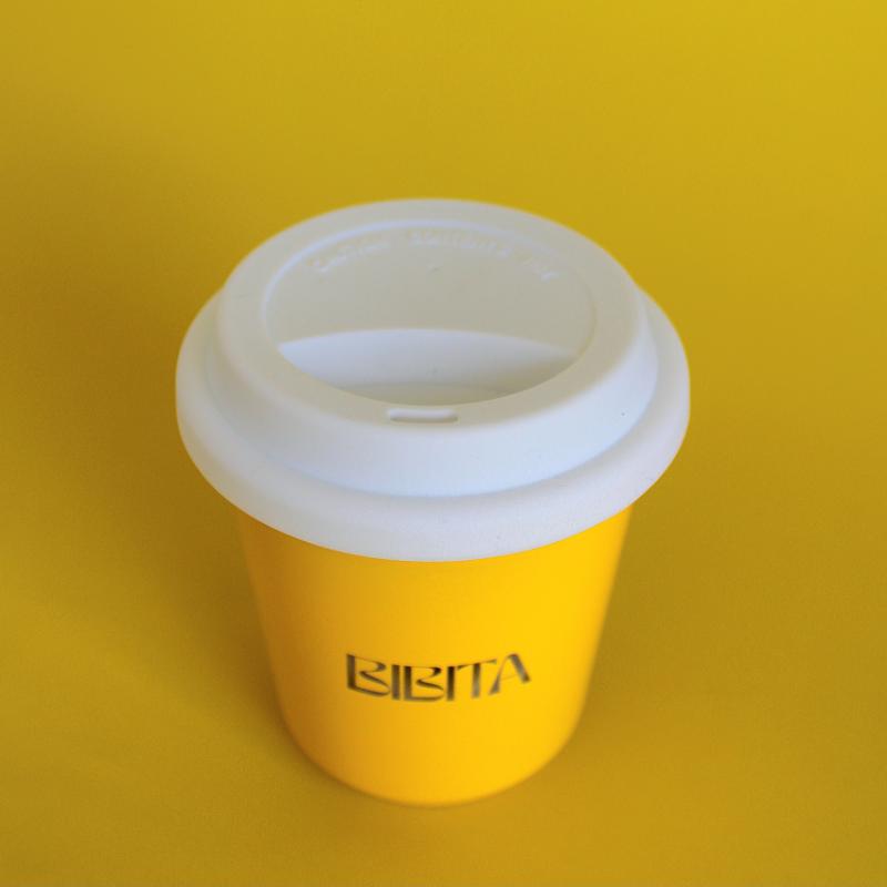 BIBITA | Large Double Wall Stainless Steel Reusable Cup | Sunshine Yellow | Standard Lid (White)