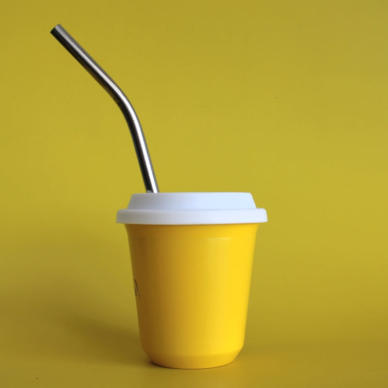 BIBITA | Large Double Wall Stainless Steel Reusable Cup | Sunshine Yellow | Straw Lid (White) & Straws