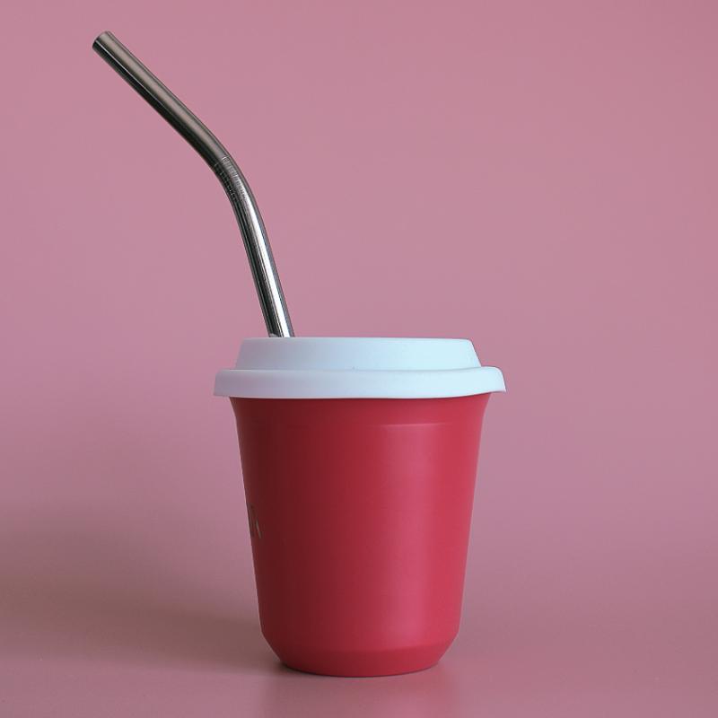 BIBITA | Large Double Wall Stainless Steel Reusable Cup | Watermelon Pink | Straw Lid (White) & Straws in 240ml