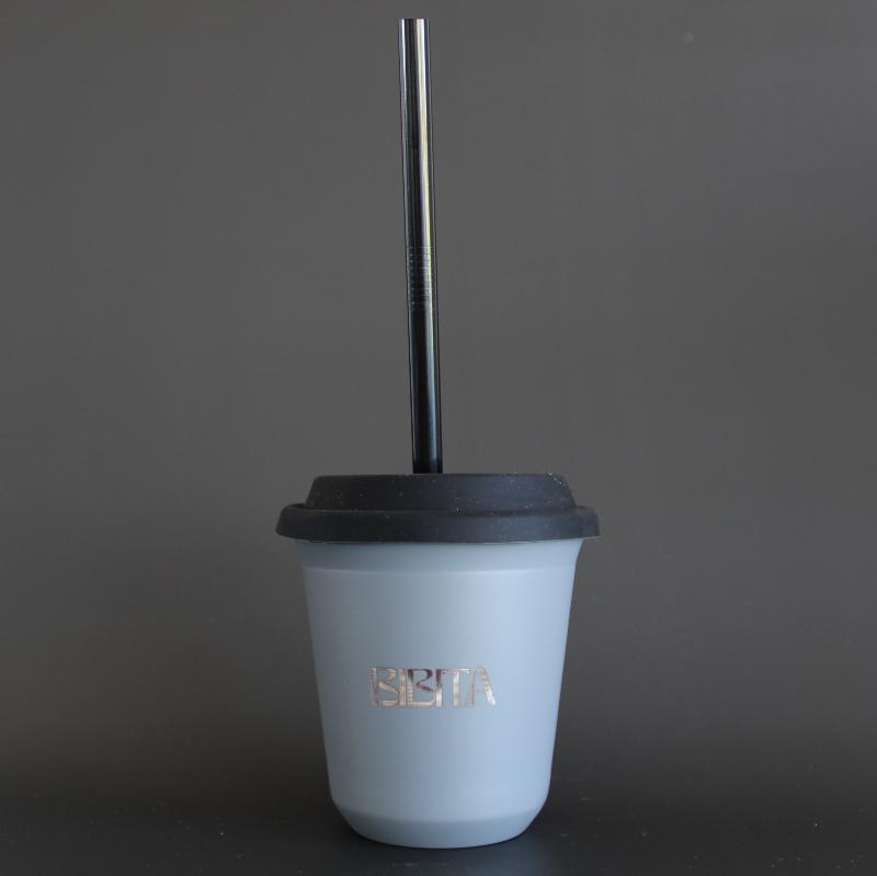 Large Double Walled Stainless Steel Reusable Cup (240ml) | Cloud | Straw Lid (Black) & Straws