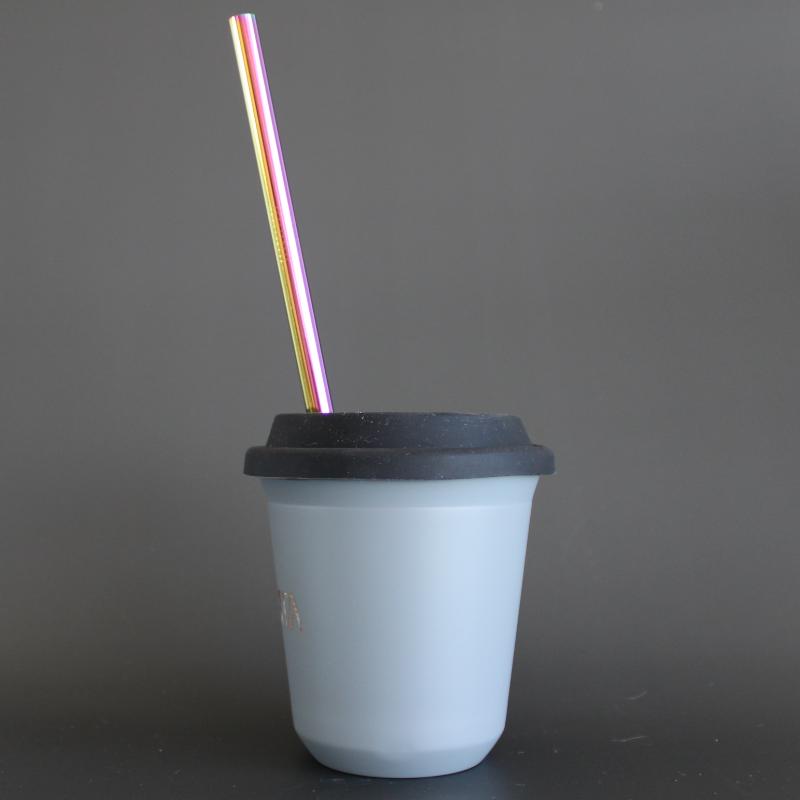 Large Double Walled Stainless Steel Reusable Cup (240ml) | Cloud | Straw Lid (Black) & Straws