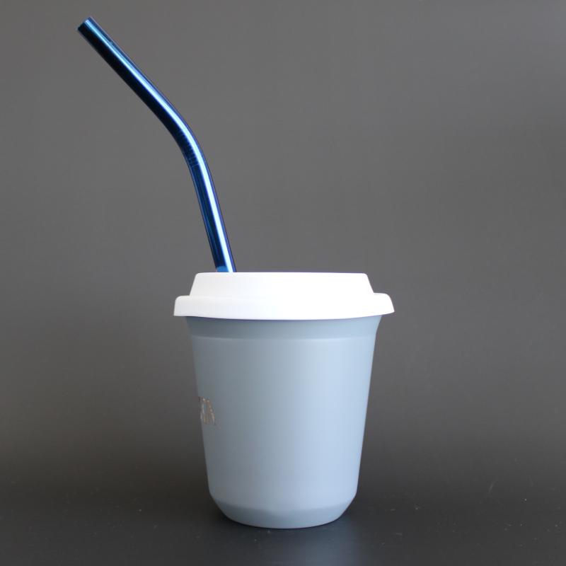 Large Double Walled Stainless Steel Reusable Cup (240ml) | Cloud | Straw Lid (White) & Straws