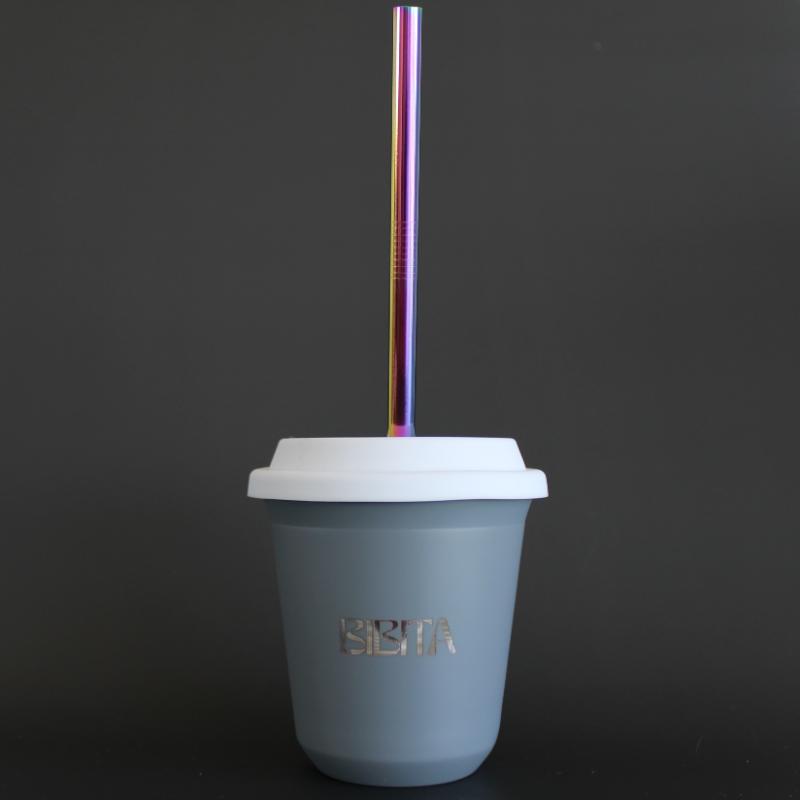 Large Double Walled Stainless Steel Reusable Cup (240ml) | Cloud | Straw Lid (White) & Straws