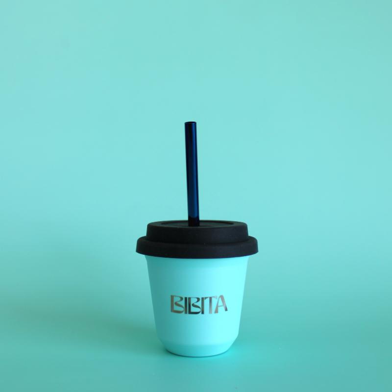 BIBITA Small Cup (80ml) | Aqua | Straw Lid (Black) & Straws