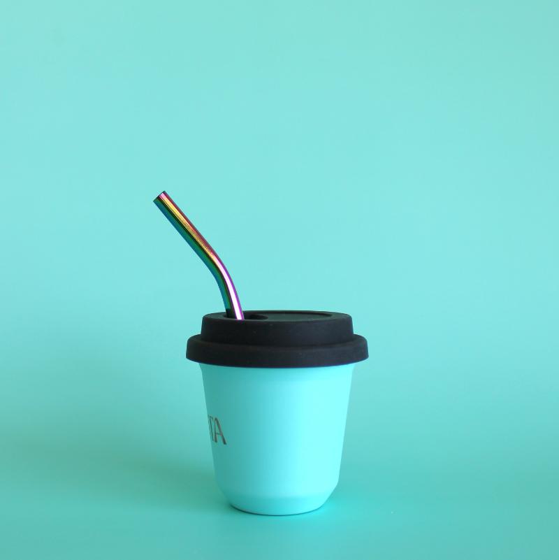 BIBITA Small Cup (80ml) | Aqua | Straw Lid (Black) & Straws