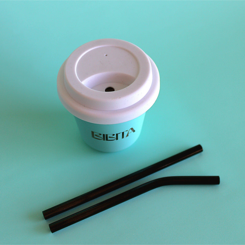 BIBITA Small Cup (80ml) | Aqua | Straw Lid (White) & Black Straws