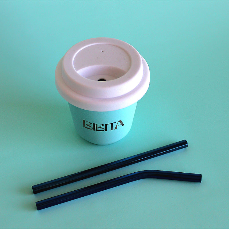 BIBITA Small Cup (80ml) | Aqua | Straw Lid (White) & Blue Straws