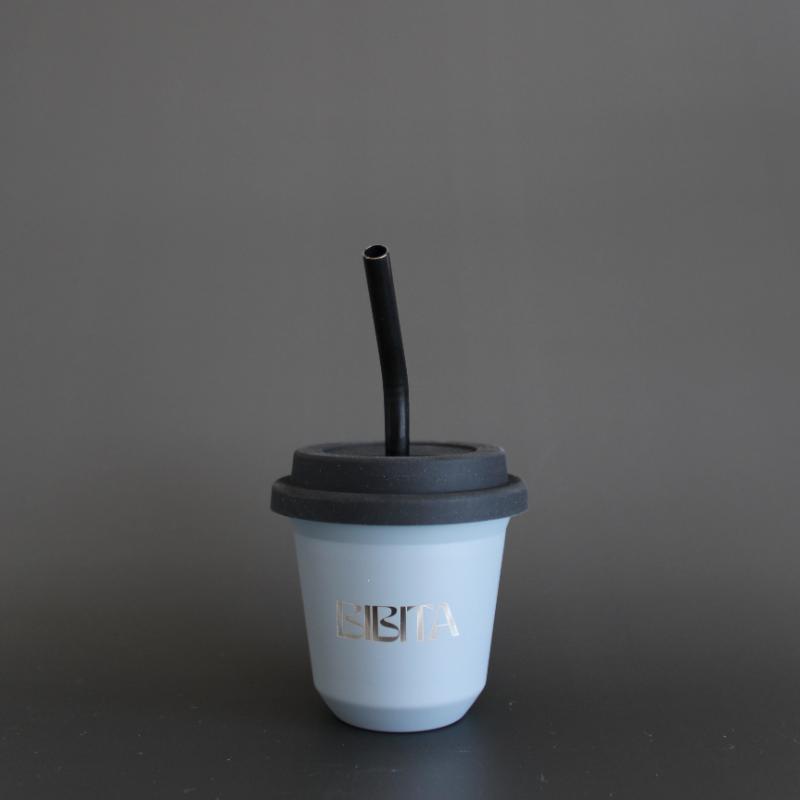 BIBITA | Small Double Wall Stainless Steel Reusable Cup | Cloud Grey | Straw Lid & Straws