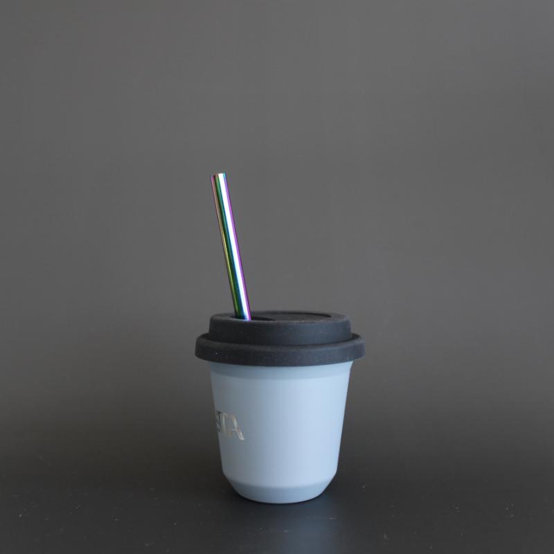 BIBITA | Small Double Wall Stainless Steel Reusable Cup | Cloud Grey | Straw Lid & Straws