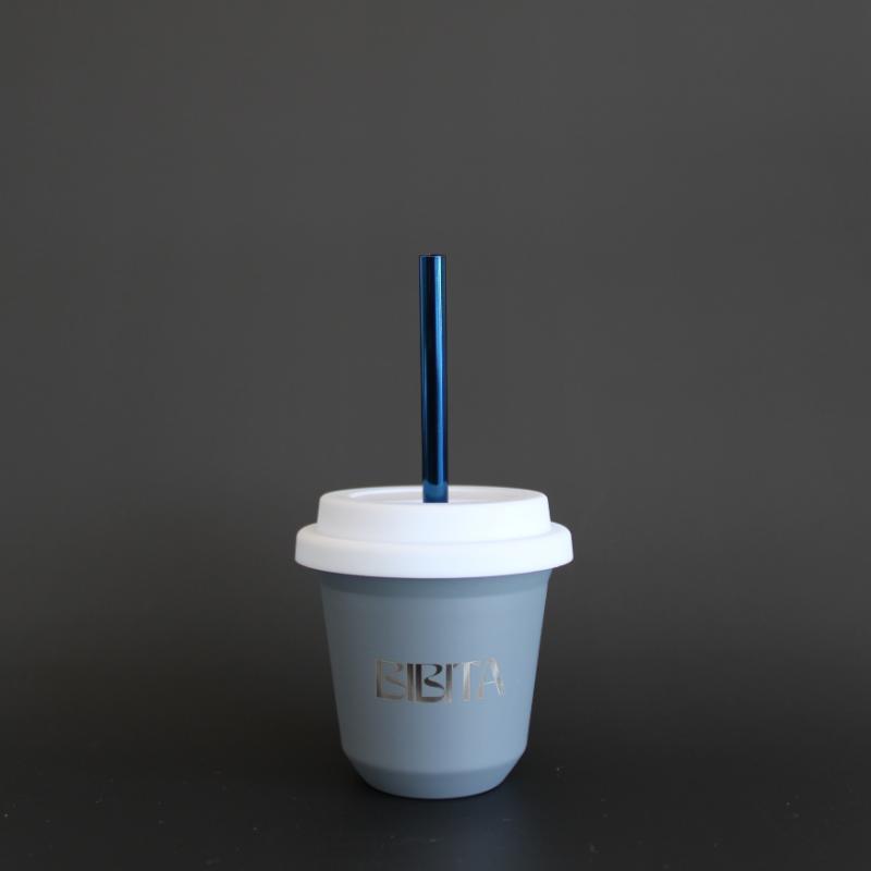 BIBITA | Small Double Wall Stainless Steel Reusable Cup | Cloud Grey | Straw Lid & Straws