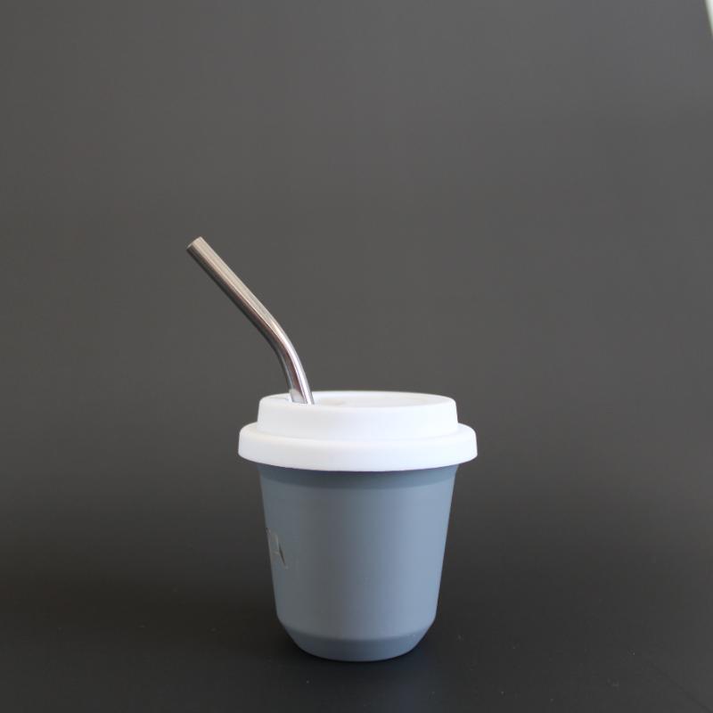 BIBITA | Small Double Wall Stainless Steel Reusable Cup | Cloud Grey | Straw Lid & Straws