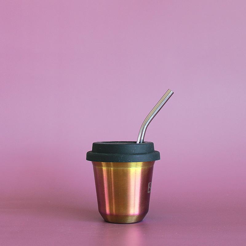 BIBITA | Small Double Wall Stainless Steel Reusable Cup | Rainbow | Straw (Black) Lid & Straws