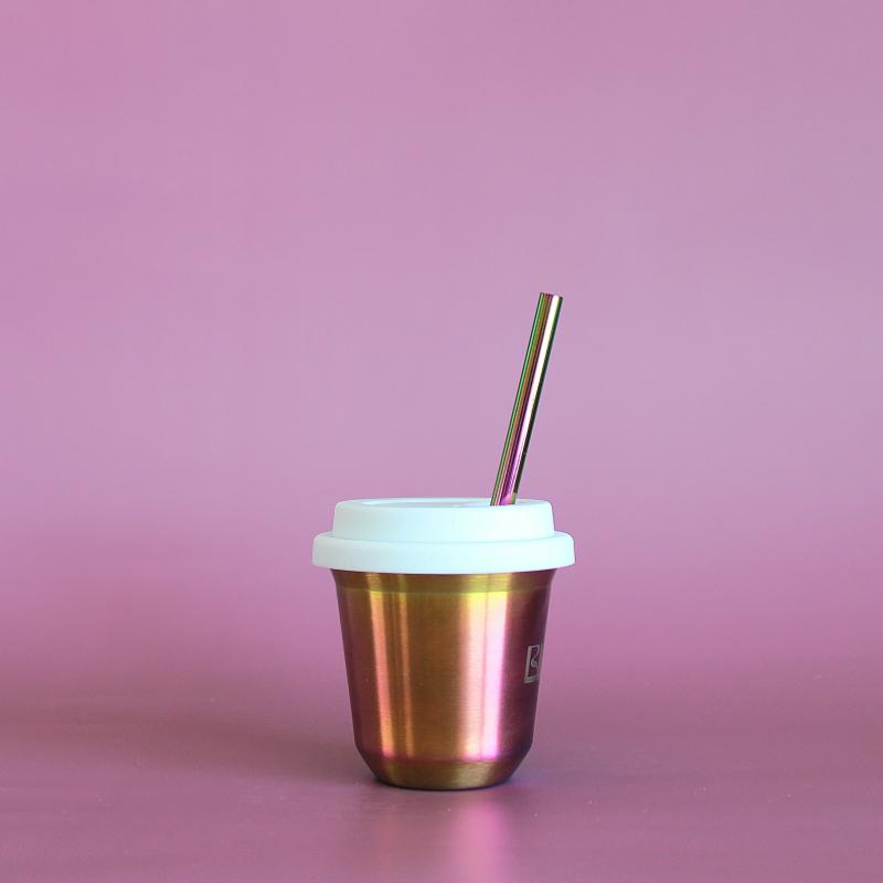 BIBITA | Small Double Wall Stainless Steel Reusable Cup | Rainbow | Straw Lid (White) & Straws