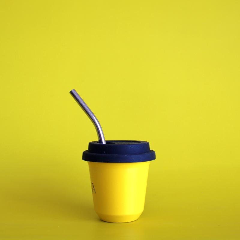 BIBITA | Small Double Wall Stainless Steel Reusable Cup | Sunshine Yellow | Straw Lid & Straws