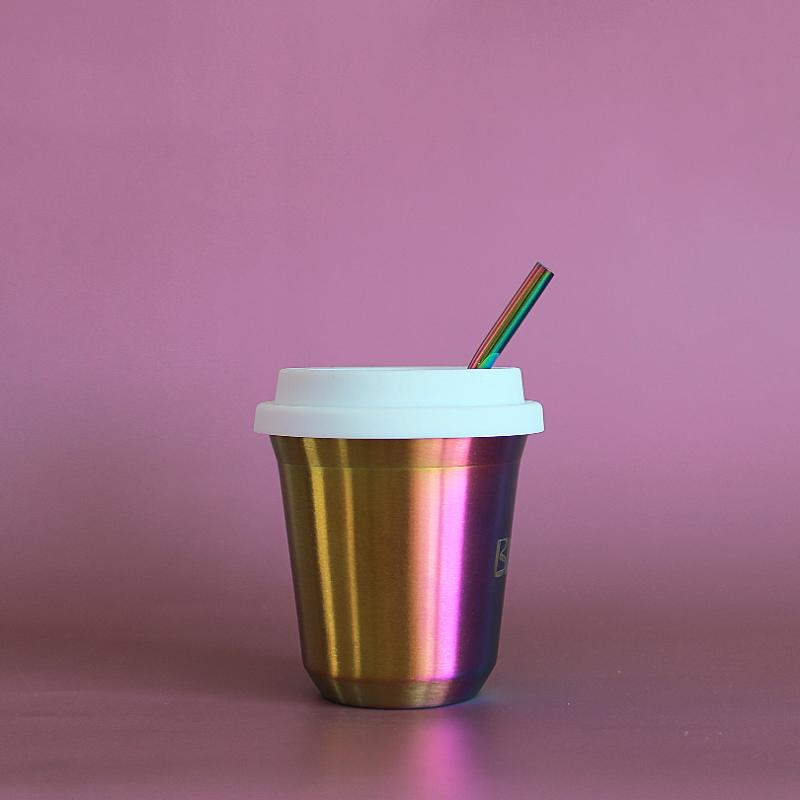 BIBITA | Medium Double Wall Stainless Steel Reusable Cup | Rainbow | Straw Lid (White) & Straws