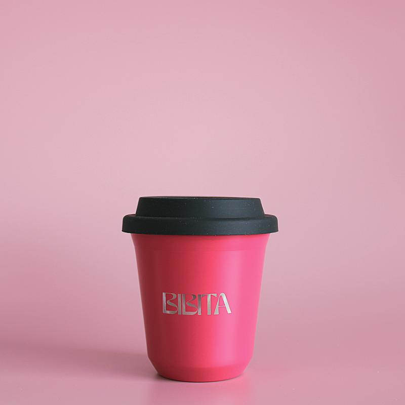 BIBITA | Medium Double Wall Stainless Steel Reusable Cup | Watermelon Pink | Standard Lid (Black)