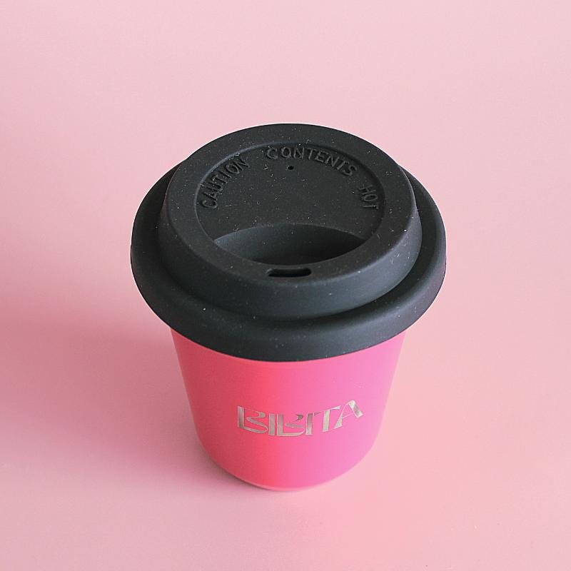 BIBITA | Medium Double Wall Stainless Steel Reusable Cup | Watermelon Pink | Standard Lid (Black)