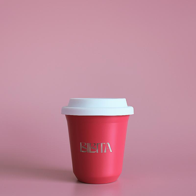 BIBITA | Medium Double Wall Stainless Steel Reusable Cup | Watermelon Pink | Standard Lid (White)