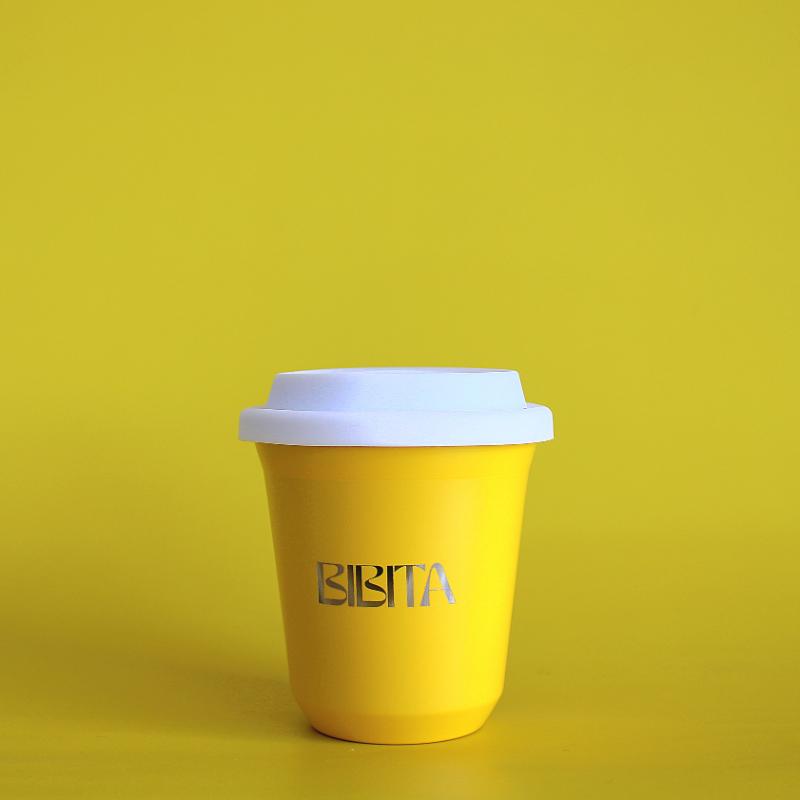 BIBITA | Medium Double Wall Stainless Steel Reusable Cup | Sunshine Yellow | Standard Lid (White)