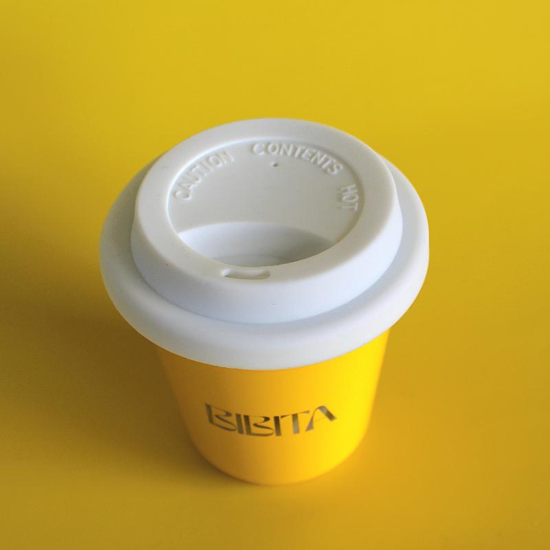 BIBITA | Medium Double Wall Stainless Steel Reusable Cup | Sunshine Yellow | Standard Lid (White)