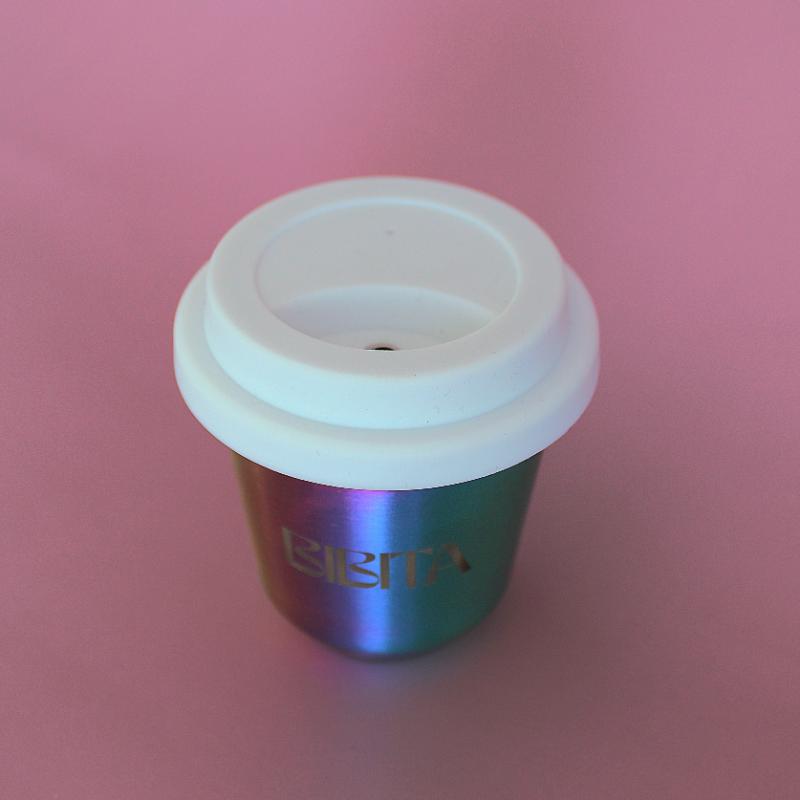 BIBITA | Small Double Wall Stainless Steel Reusable Cup | Standard Lid (White) | Rainbow