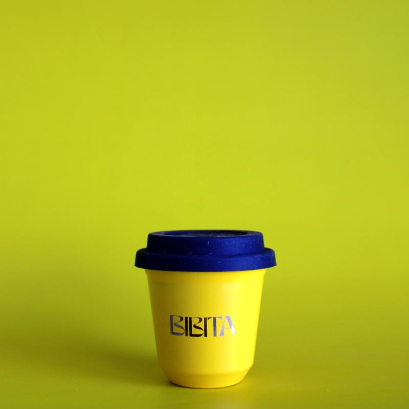 BIBITA | Small Double Wall Stainless Steel Reusable Cup | Standard Lid in Black | Sunshine Yellow