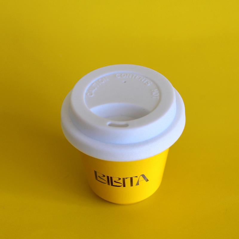BIBITA | Small Double Wall Stainless Steel Reusable Cup | Standard Lid in White | Sunshine Yellow