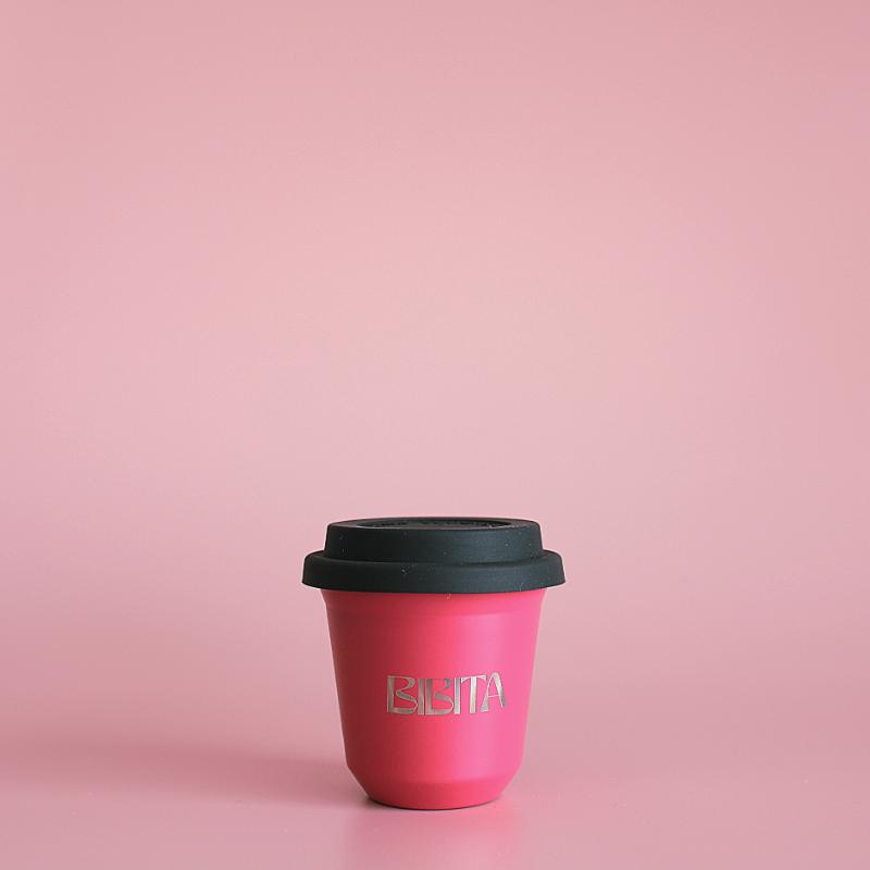 BIBITA | Small Double Wall Stainless Steel Reusable Cup | Standard Lid (Black) | Watermelon Pink