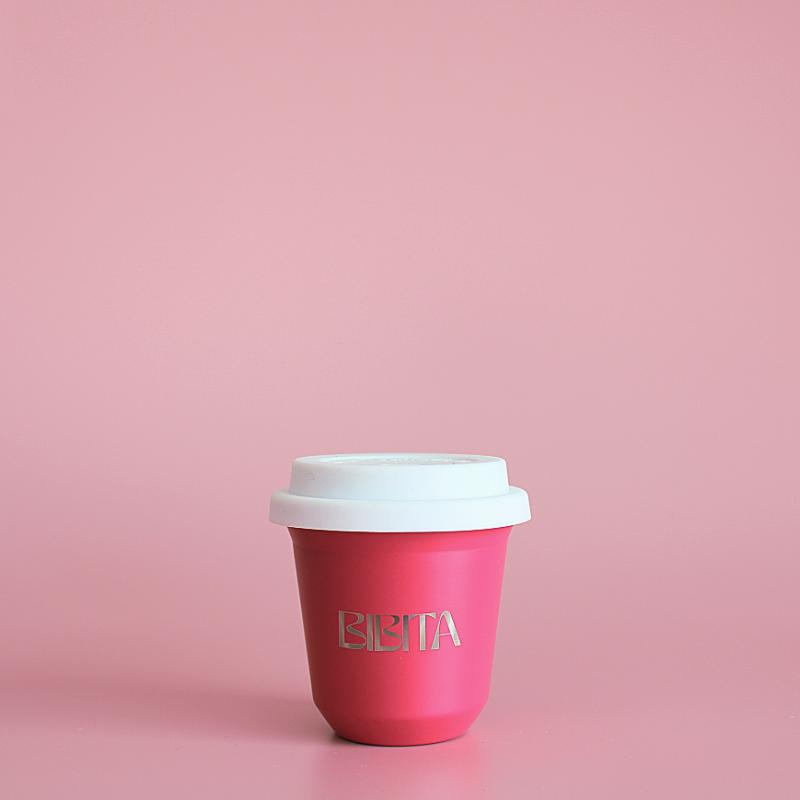 BIBITA | Small Double Wall Stainless Steel Reusable Cup | Standard Lid (White) | Watermelon Pink